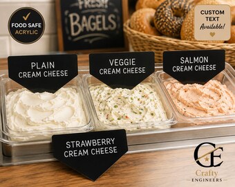 Insegne personalizzate in acrilico per gastronomia / Etichette per bagel e formaggio spalmabile (incisione laser)