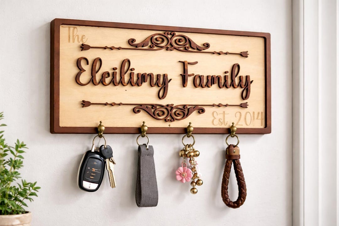 Personalized Family Name Key Holder | Layered Wood Entryway Decor - Etsy
