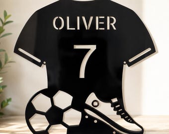 Targa personalizzata in acrilico a forma di maglia da calcio, decorazione da parete con nome e numero personalizzati, regalo ideale per la stanza dello sport.
