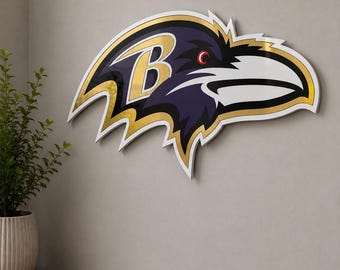 Insegna in acrilico a strati realizzata a mano con i Ravens / Decorazione murale sportiva tagliata al laser