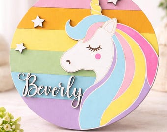 Targa personalizzata con nome unicorno / Decorazione in legno per la cameretta dei bambini