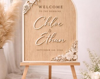 Cartello di benvenuto per matrimonio, decorazione d'ingresso moderna in legno personalizzata, cartello per matrimonio