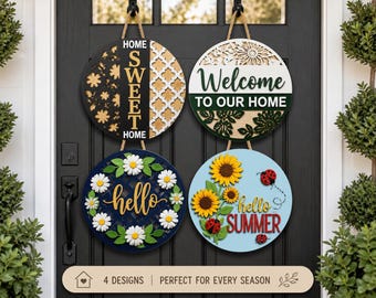 Cartello rotondo da appendere alla porta in stile rustico / Decorazione di benvenuto in legno stratificato