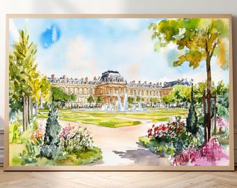 Palace of Versailles Watercolor-Style Print • French Château Wall Art • Versailles Gardens Poster • French Landmark/Architecture/Travel Gift