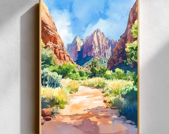 Zion National Park Watercolor Print – Desert Trail Southwest Wall Art (Digital Download)