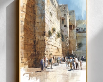 Impresión del Muro Occidental de Jerusalén • Arte mural del Kotel (Muro Occidental) de Israel • Póster del antiguo sitio sagrado en piedra • Tradición judía