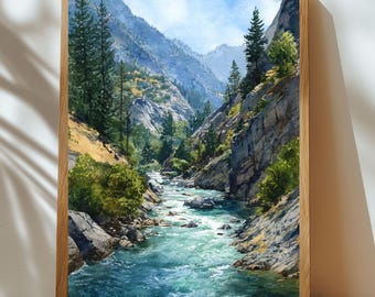 Kings Canyon National Park Watercolor Print – Rushing River Wall Art (Digital Download)