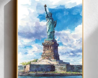 Statue of Liberty Watercolor-Style Print • New York Landmark Wall Art • NYC Liberty Island Poster • Patriotic American Travel Decor & Gift