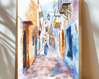 Morocco Watercolor Print – Desert Architecture, Marrakesh Travel Art (Digital Download)