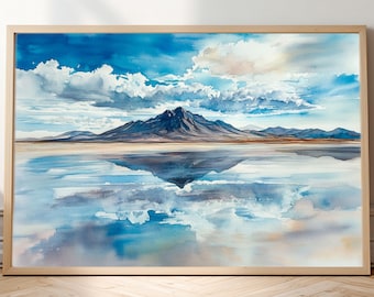 Salar de Uyuni Watercolor Print – Bolivia Sky Mirror Landscape Wall Art (Digital Download)