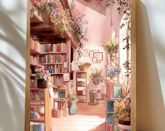 Cozy Cottagecore Bookshop Print – Watercolor Library Wall Art (Digital Download)
