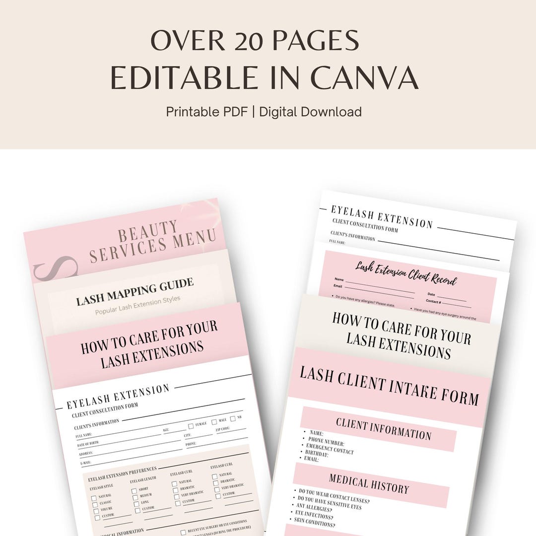 Lash Artist Canva Template Bundle | Editable Client Forms, Price List ...