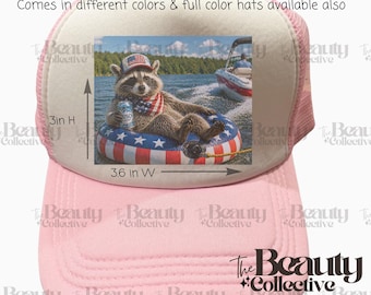 Gorra de camionero con estampado de mapache patriótico, divertida para un día en el lago, con ambiente del 4 de julio.