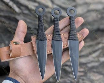 Juego de 3 cuchillos arrojadizos forjados a mano con espiga completa, herramientas para practicar el lanzamiento de kunai, hoja afilada para deportes de caza tácticos, regalo único para él/ella.