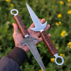 Set of 2 Handmade Damascus Steel Kunai Replica knife, Dagger Ninja Cosplay Prop knife, Collectible Prop Throwing Knife , Gift for Him / Her