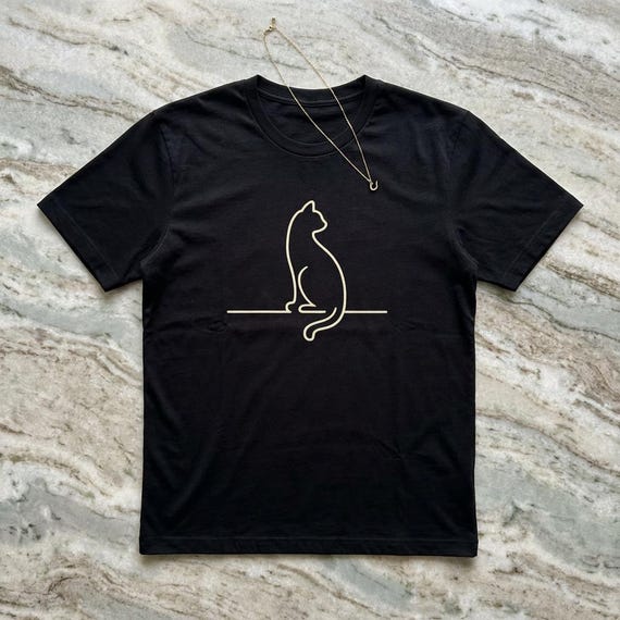 Minimalist Cat Line Art Shirt, Simple Cat Graphic T-Shirt, Unisex Cat Lover Tee, Modern Minimal Tee, Aesthetic Cat Shirt
