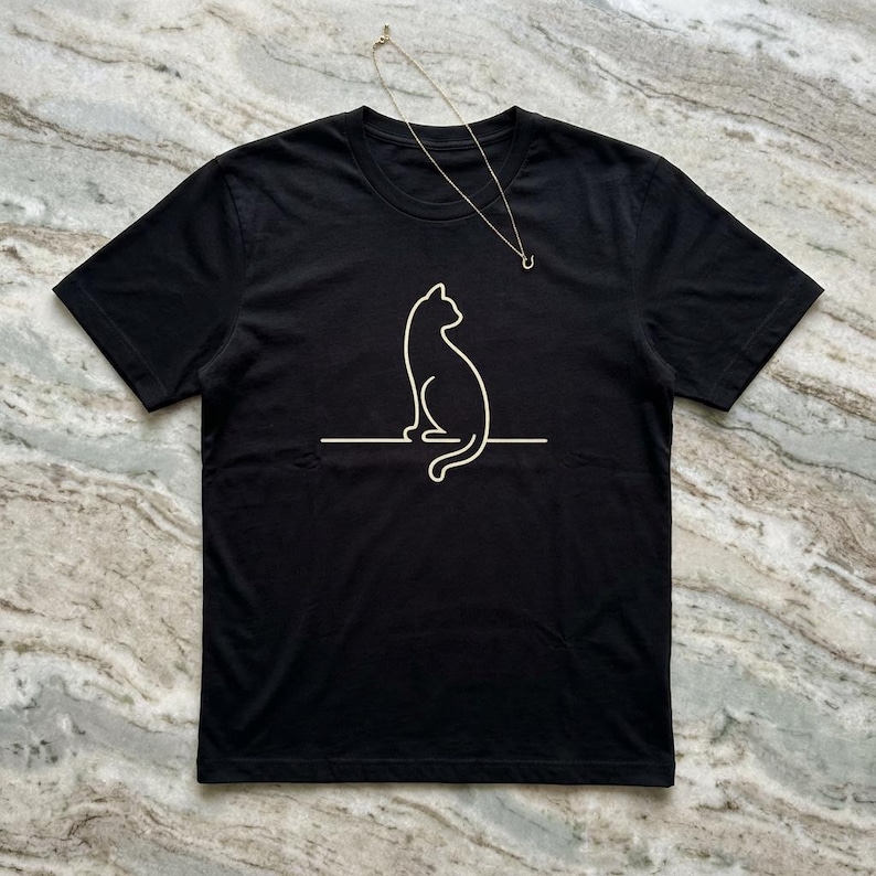 Minimalistisches Katzen-Linien-Kunst-Shirt, einfache Katzen-Grafik-T-Shirt, Unisex-Katzenliebhaber-T-Stück, modernes minimales T-Stück, ästhetisches Katzen-Shirt Bild 1