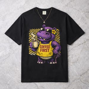 Kaffee Liebhaber Shirt, lustiges Kaffee Liebhaber T-Shirt, süßes Nilpferd Kaffee T-Shirt, Barista Geschenk Kaffee Addict Shirt, lustiges Kaffee Shirt, Grafik T-Shirt
