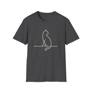 Minimalistisches Katzen-Linien-Kunst-Shirt, einfache Katzen-Grafik-T-Shirt, Unisex-Katzenliebhaber-T-Stück, modernes minimales T-Stück, ästhetisches Katzen-Shirt Bild 5