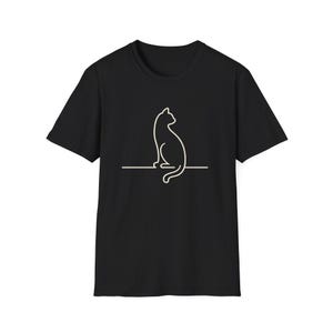 Minimalistisches Katzen-Linien-Kunst-Shirt, einfache Katzen-Grafik-T-Shirt, Unisex-Katzenliebhaber-T-Stück, modernes minimales T-Stück, ästhetisches Katzen-Shirt Bild 2