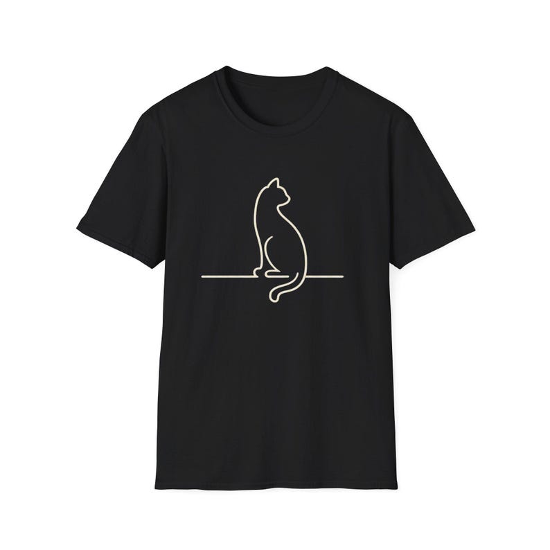 Minimalistisches Katzen-Linien-Kunst-Shirt, einfache Katzen-Grafik-T-Shirt, Unisex-Katzenliebhaber-T-Stück, modernes minimales T-Stück, ästhetisches Katzen-Shirt Bild 2
