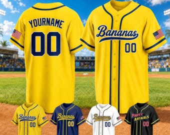 Custom Yellow Banana Baseball Jersey, Stitched/Printed Name & Number, Personalized Fan Shirt for Men, Women,Youth,Kid,Game Day Birthday Gift
