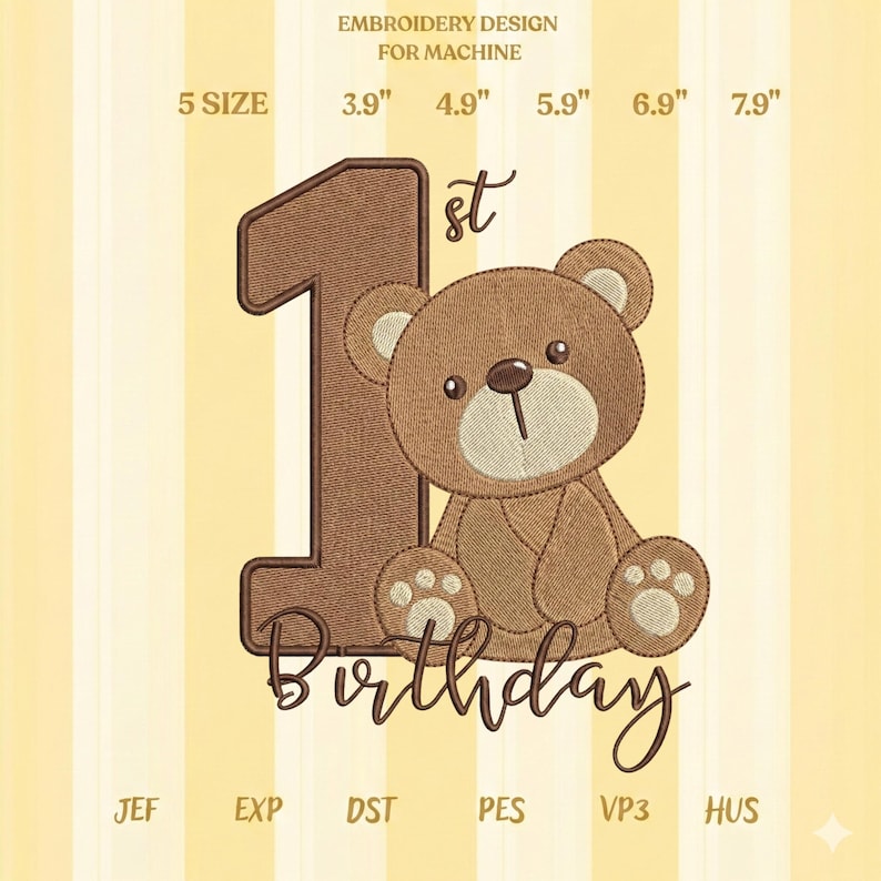Teddy Bear 1st Birthday Embroidery Design, Number One Bear With 1st ...