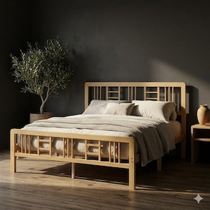 Minimalistisches Bambusbett mit integriertem Kopf- und Fußteil