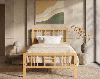 Minimalist Bamboo Platform Bed with Integrated Headboard and Footboard