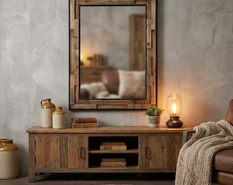 Distressed Wood and Metal Rectangle Wall Mirror, 40"x30"
