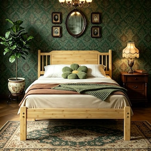 Natural Bamboo Bed Frame with Headboard and Footboard, 14 Inch Underbed Storage, Metal Slats, Minimalist Design, Anti-slip