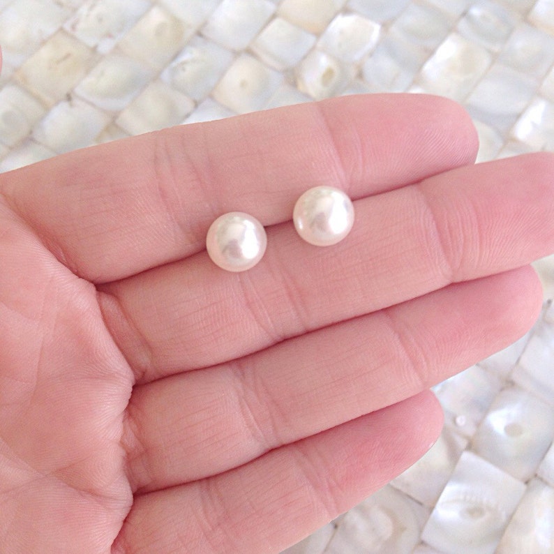 10mm Pearl Stud Earrings Choose Size Pearl Post Earrings Etsy New Zealand