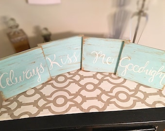 Always Kiss Me Goodnight Canvas Set Distressed Shabby Wall Art
