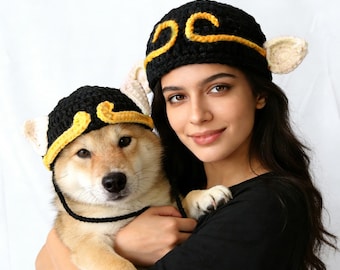 Conjunto de gorro Zhu Bajie tejido a mano para humanos y mascotas, gorro con orejas de cerdo.