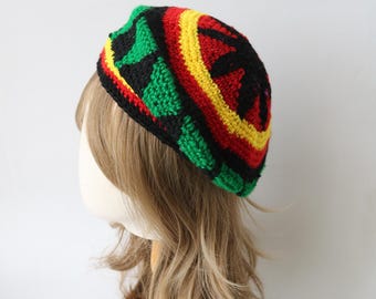 Gorro tipo boina rasta hecho a mano a crochet, estilo reggae, estilo holgado.