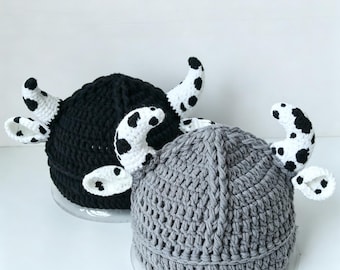 Gorro de ganchillo con cuernos de vaca, gorro vikingo grueso en 3D con forma de toro, regalo de vaca de las Tierras Altas, gorro unisex de punto divertido hecho a mano con cuernos.
