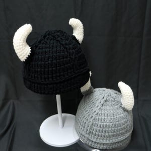 Handmade Crochet Viking Helmet Hat with Horns, Adult Kids Cosplay Accessory image 3
