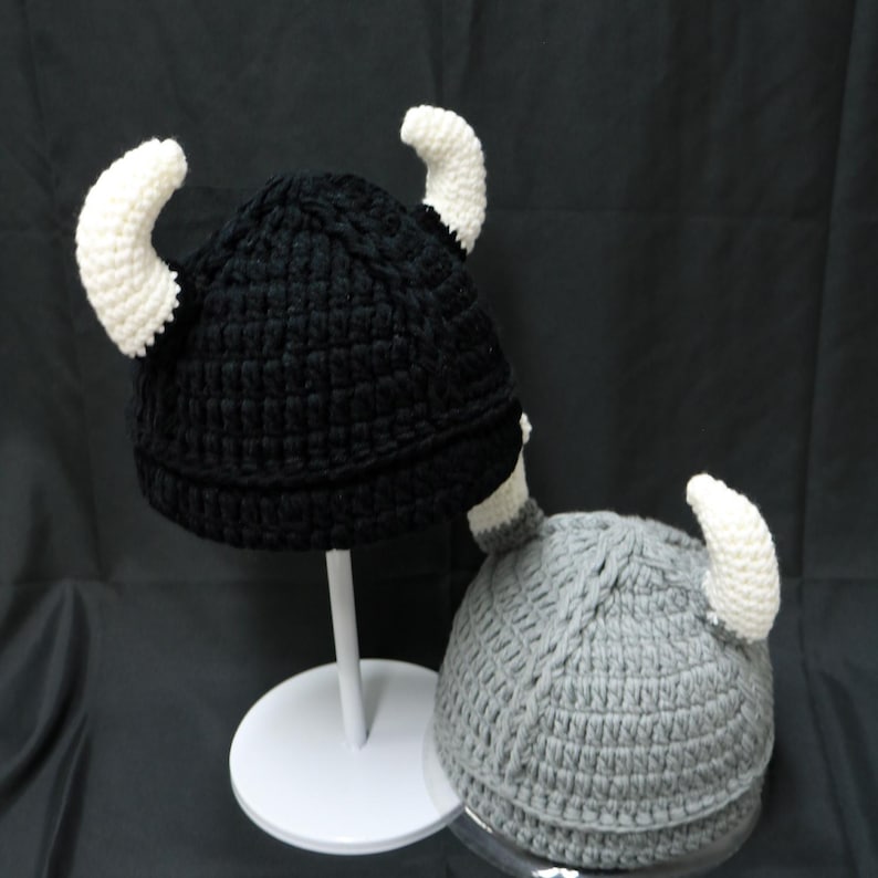 Handmade Crochet Viking Helmet Hat with Horns, Adult Kids Cosplay Accessory image 3