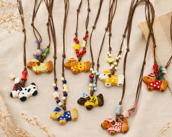 Keramiskt hundhalsband, söt valphänge, färgglada smycken för hundälskare, justerbart snörehalsband, kawaii husdjurspresent till henne