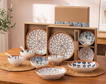 Handgjorda keramiska SKÅLAR, Keramiskt porslinsset med presentask, SALLADSkål, pastaskålar, Sushiskålar, Inflyttningspresent, Bröllopspresent