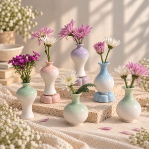Build Your Own Spinning Bud Vase, Handmade Ceramic Mini Flower Vase, Rotating Single Stem Vase, Choose Your Vase & Base, Desk Decor Gift