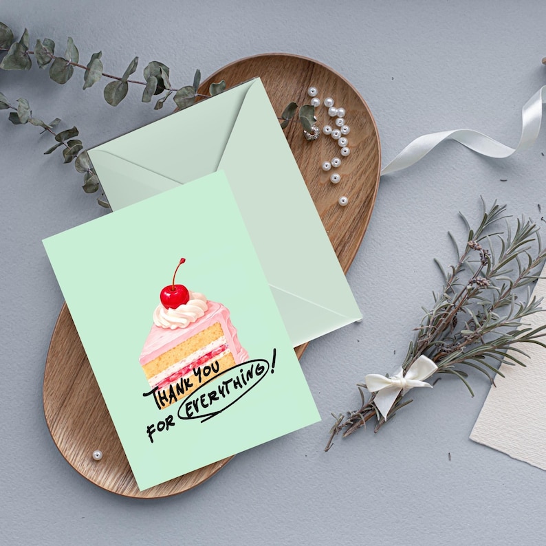 Cake Illustration Thank You Card, Dessert Appreciation Greeting ...