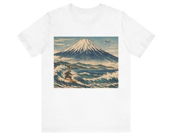 T shatsu Monte Fuji en Japón y estados en guerra, señores de la guerra y aviones al estilo ukiyoe.