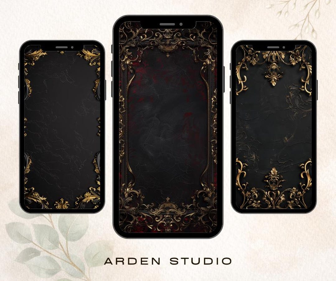 Black Gold Gothic Phone Wallpaper, Baroque iPhone Wallpaper, Dark ...