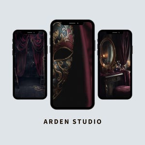 Dark Theatrical Phone Wallpaper, Venetian Mask iPhone Wallpaper, Burgundy Velvet Lock Screen, Gothic Opera Background, Digital Download