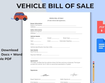 Editable Vehicle Contract Template, Car Motorcycle Truck Agreement (Instant Download)