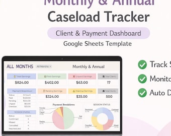 Therapist Caseload Tracker Spreadsheet | Therapy Income & Payment Tracker | Private Practice Dashboard | Google Sheets Template