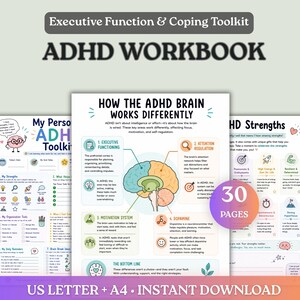 Mein Arbeitsbuch zur Verbesserung der exekutiven Funktionen bei ADHS – 30 Seiten mit Infografiken zum Verständnis der Gehirnfunktionen. Selbstverbesserung. ADHS-Planer