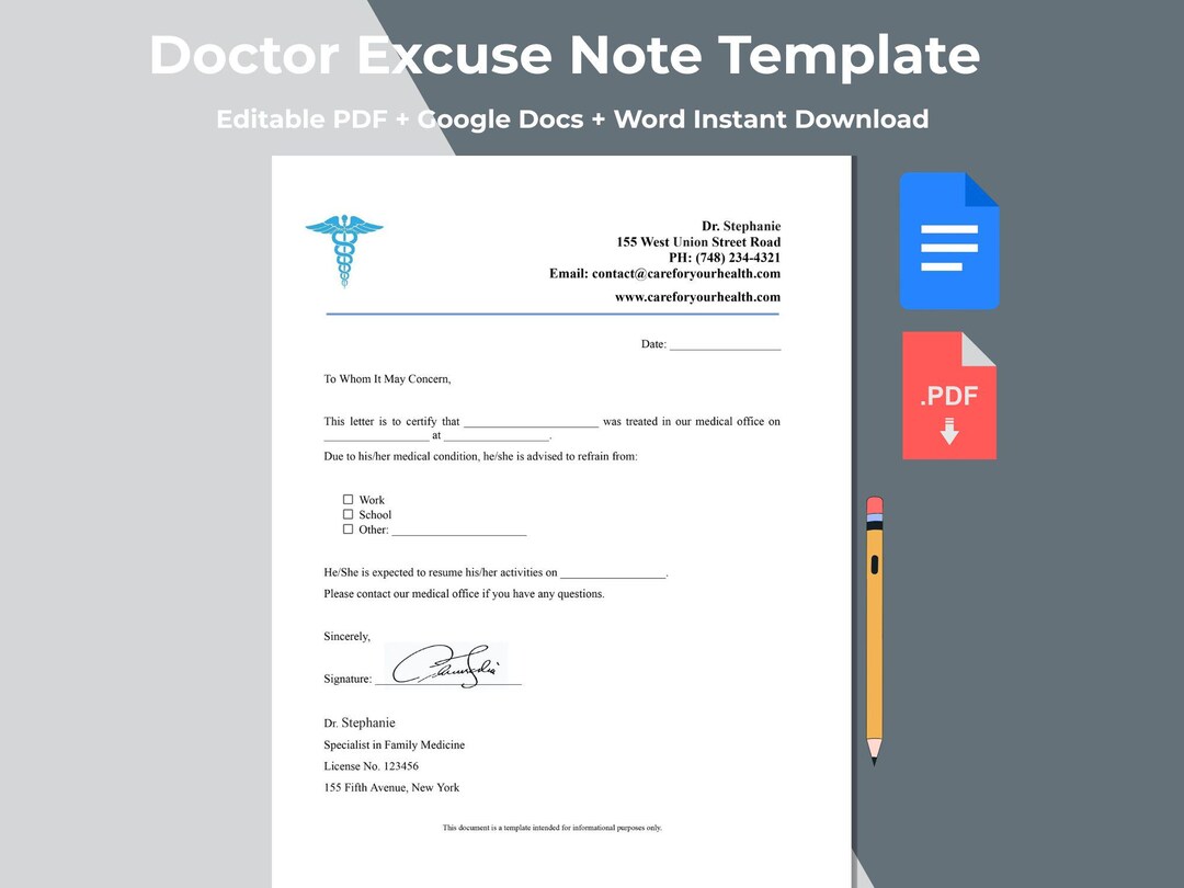 Editable Doctor Note Template | Medical Excuse Letter (instant Download ...