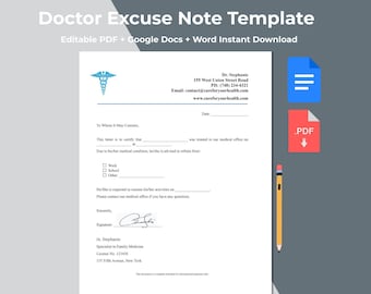 Editable Doctor Note Template | Medical Excuse Letter (Instant Download PDF, Google Docs)